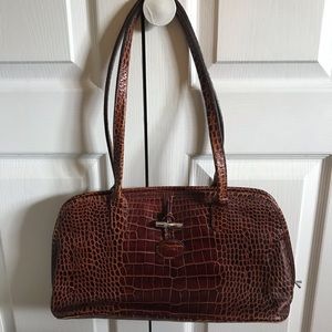 Longchamp vintage embossed leather brown purse
